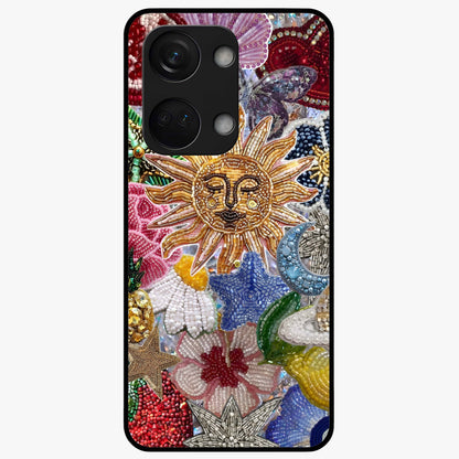 Celestial Floral and Playful Glass Case for 1+Nord 3 vibrant front view featuring floral artwork blended with cosmic elements
