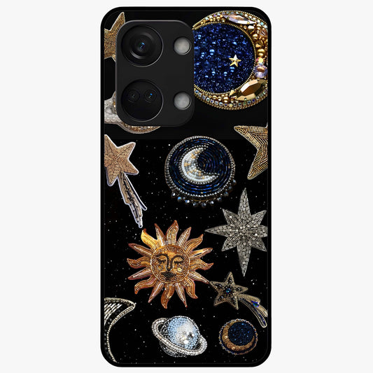 Celestial Gem Constellations Glass Case for 1+Nord 3 elegant front view featuring gemstone inspired constellation artwork
