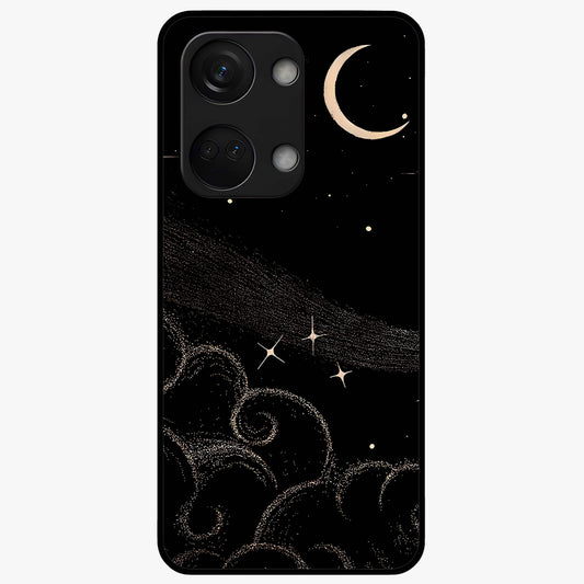 Celestial Midnight Veil Glass Case for 1+Nord 3 dramatic front view featuring deep midnight sky artwork