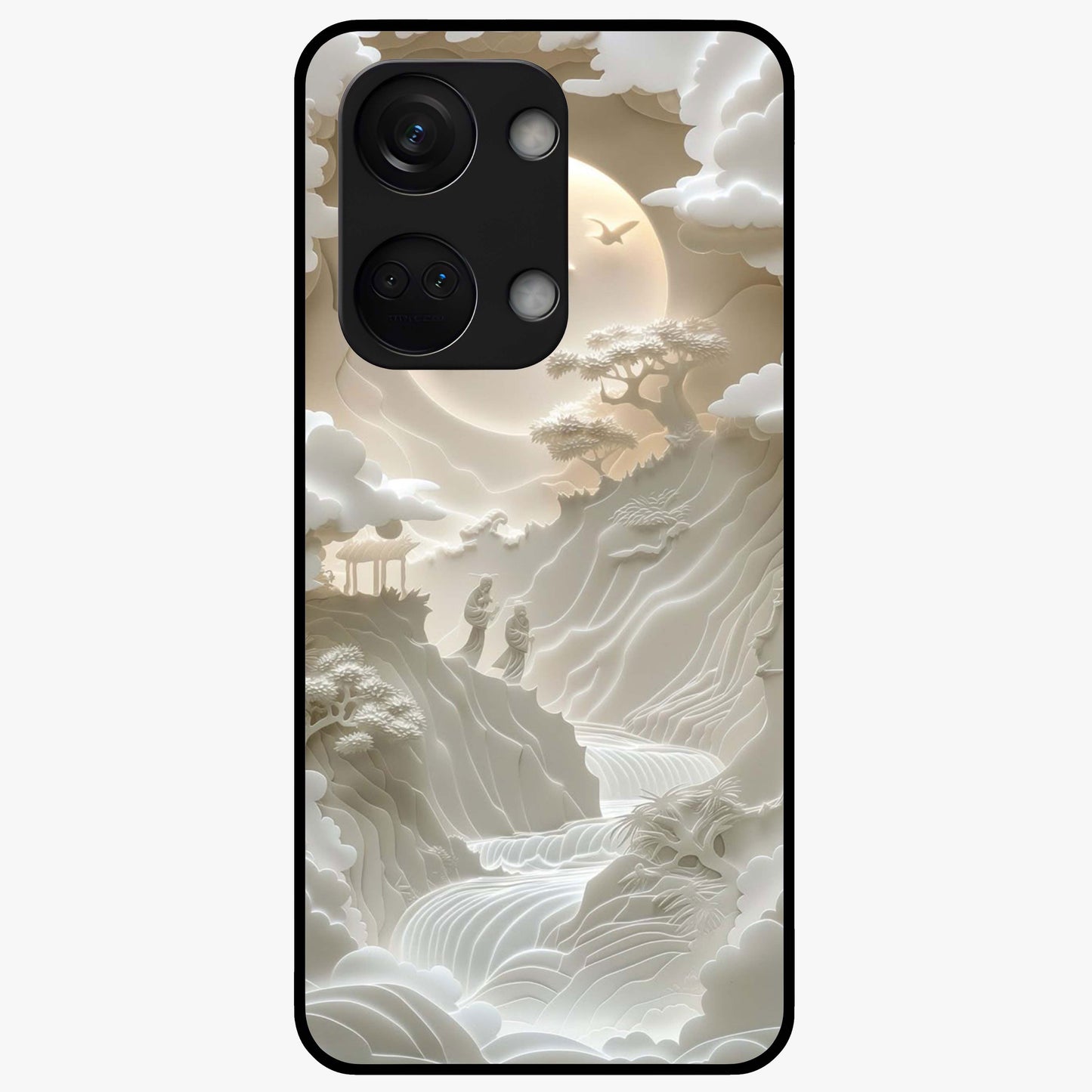 Celestial Origami Glass Case for 1+Nord 3 artistic front view featuring folded origami inspired cosmic artwork
