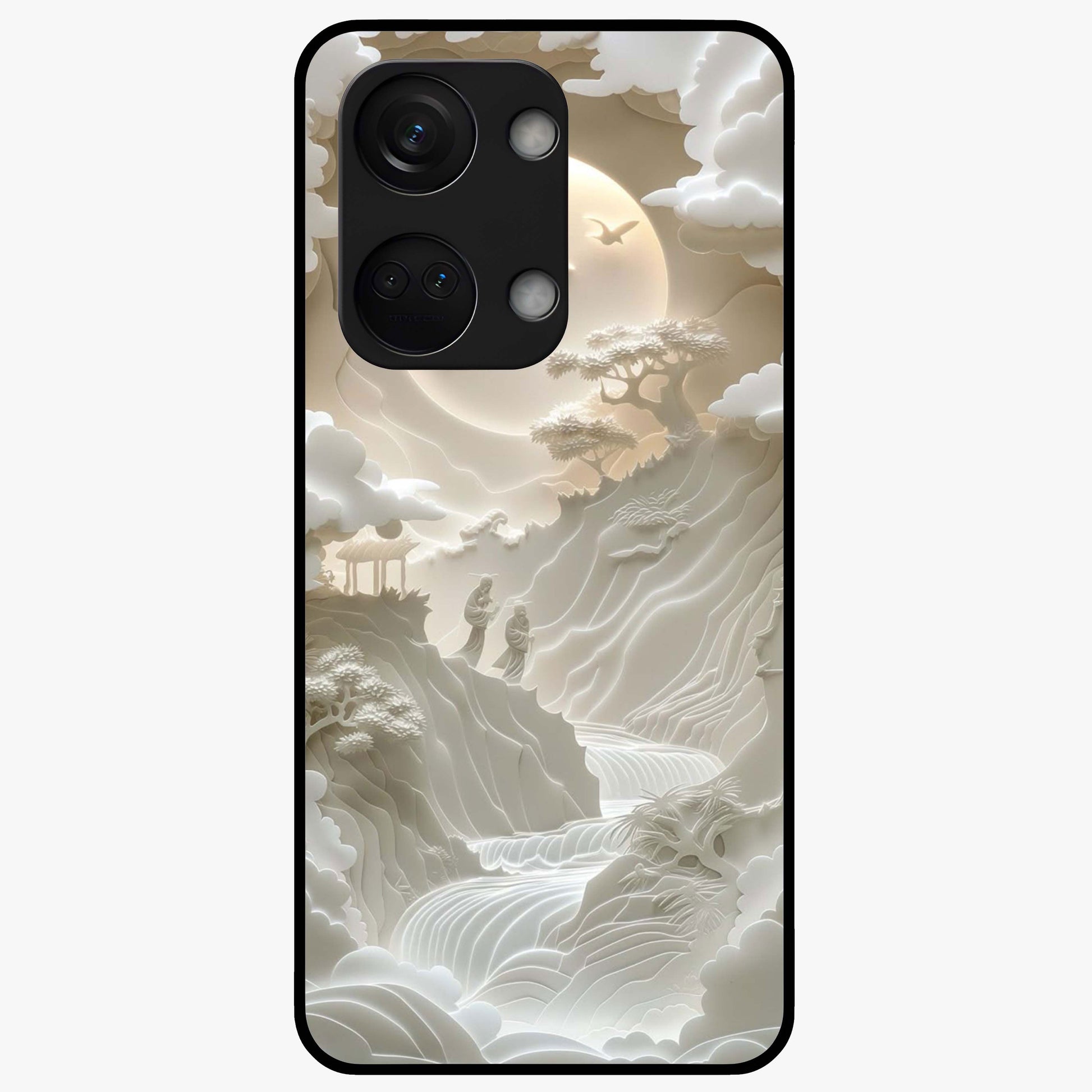 Celestial Origami Glass Case for 1+Nord 3 artistic front view featuring folded origami inspired cosmic artwork