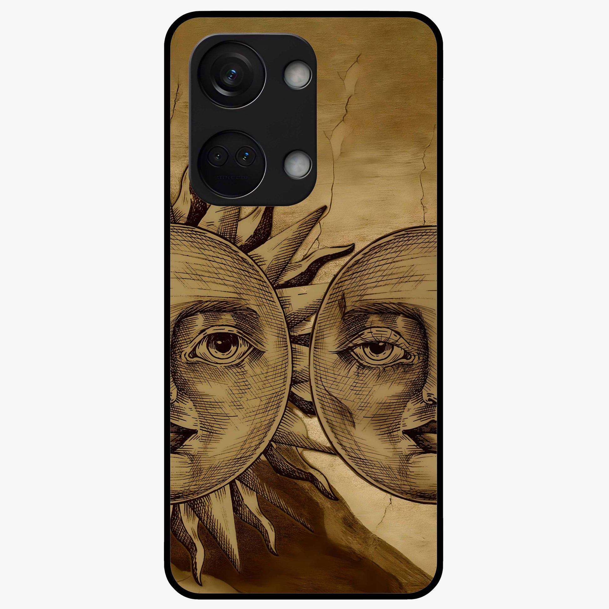 Celestial Relic Glow Glass Case for 1+Nord 3 mystical front view featuring ancient relic inspired cosmic artwork