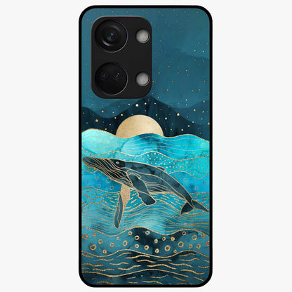Celestial Whale Voyage Glass Case for 1+Nord 3 dreamy front view featuring whale artwork against cosmic sky backdrop