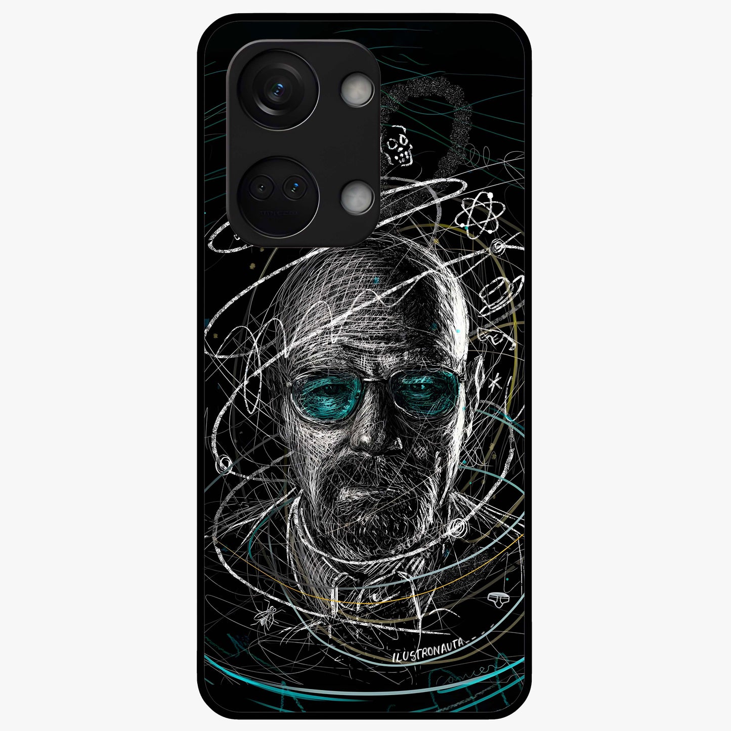 Chaotic Mind Genius Glass Case for 1+Nord 3 bold front view featuring expressive abstract typography artwork