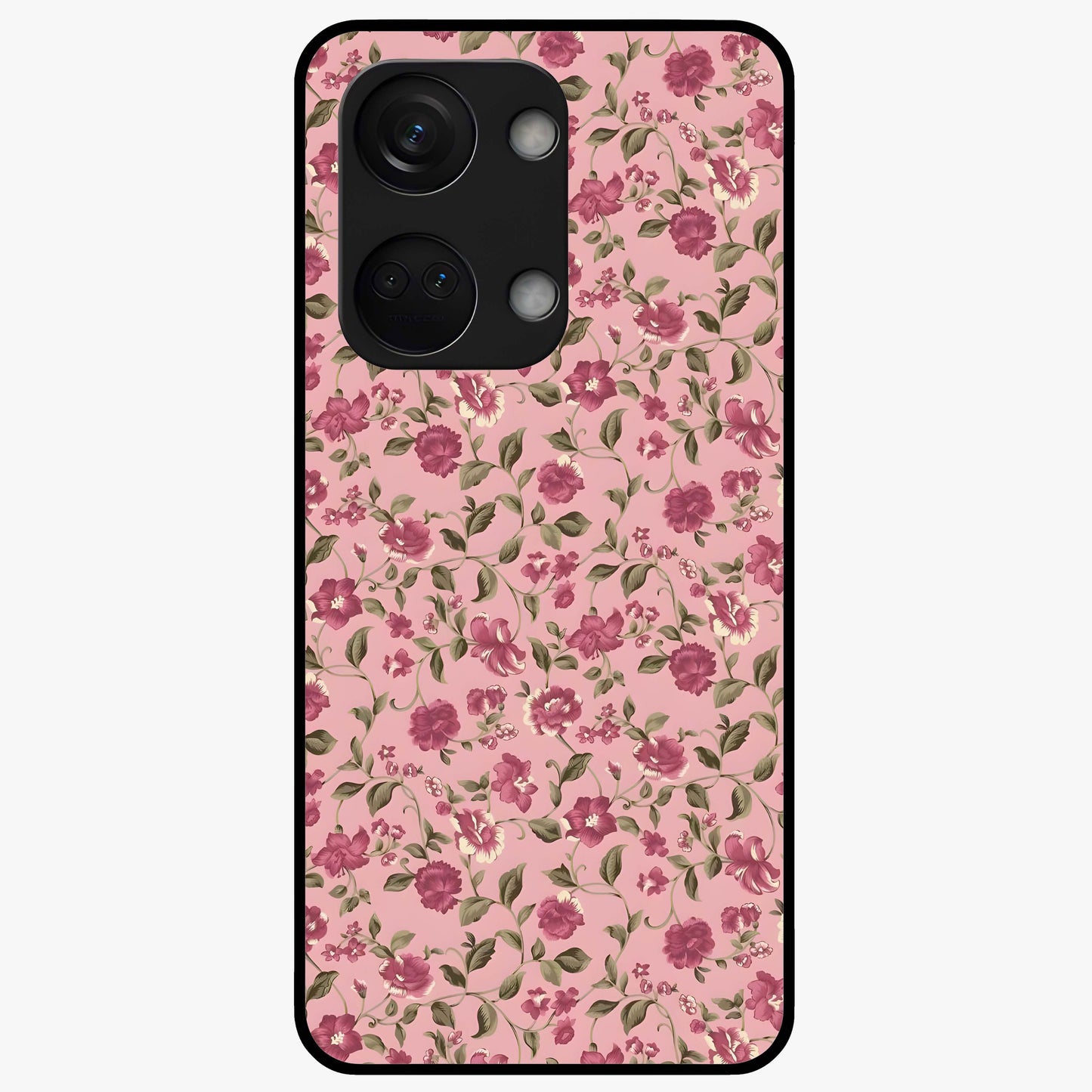 Charming Pink Floral Glass Case for 1+Nord 3 soft front view featuring delicate pink floral artwork