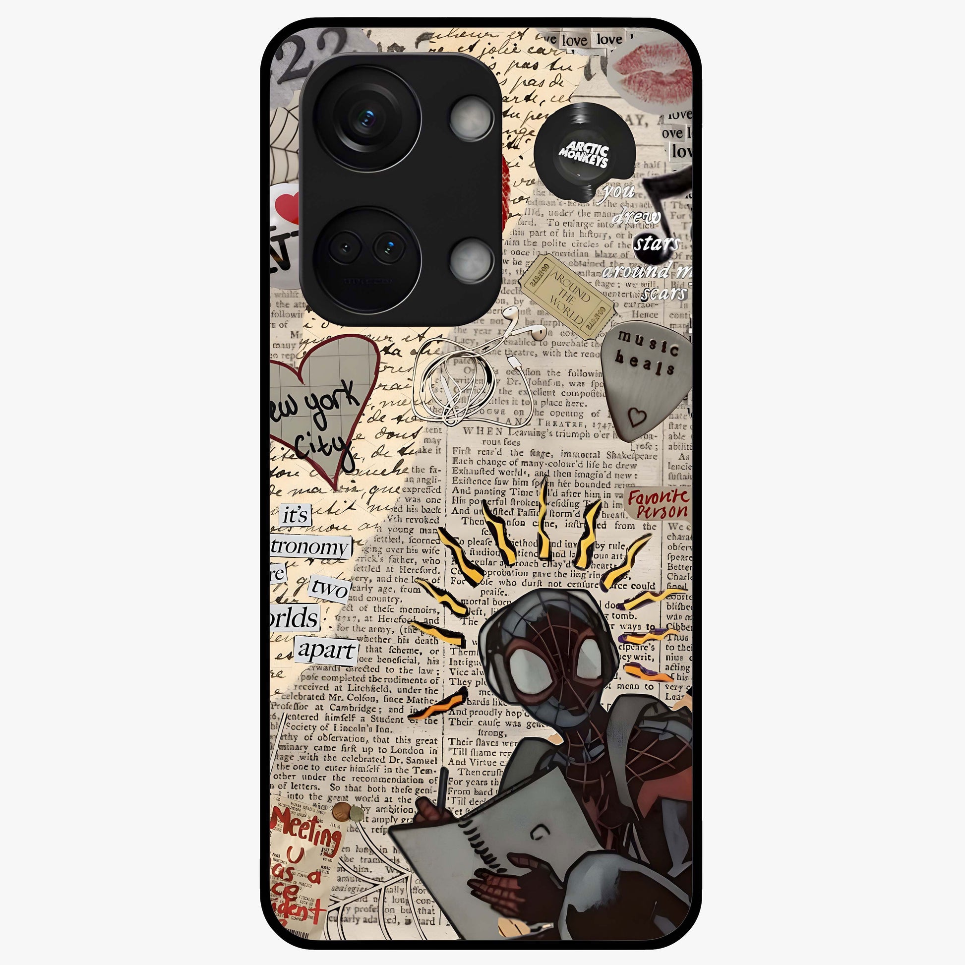 City Dream Sketch Glass Case for 1+Nord 3 showing full back design in clean flat view with artistic city sketch artwork and glossy glass finish.