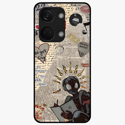 City Dream Sketch Glass Case for 1+Nord 3 showing full back design in clean flat view with artistic city sketch artwork and glossy glass finish.