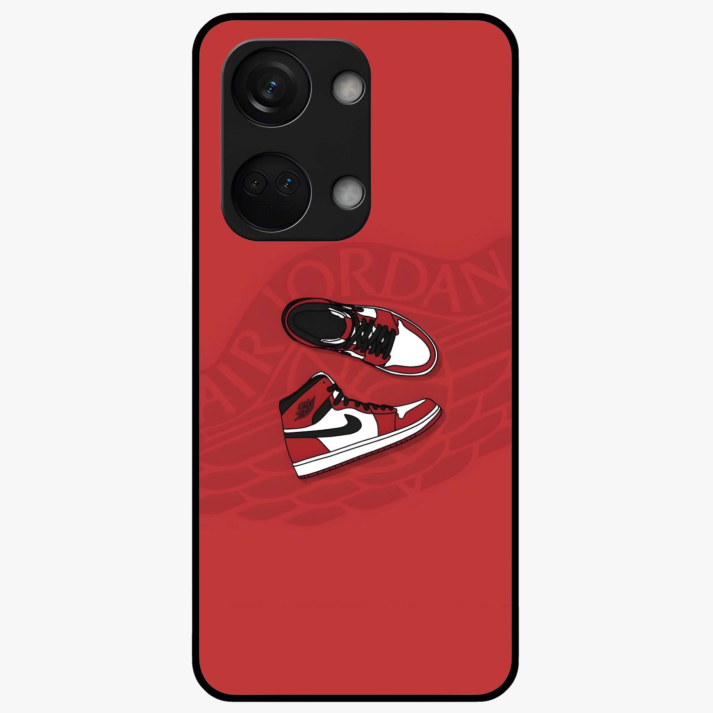 Classic Sneaker Float Glass Case for 1+Nord 3 showing full back design in clean flat view with floating sneaker artwork and glossy glass finish.