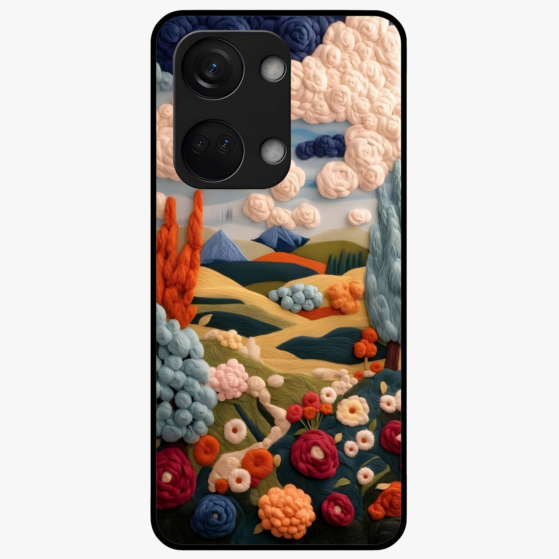 Cloud Cotton Meadows Printed Glass Case for 1+Nord 3 soft front view featuring dreamy meadow artwork with cloud inspired tones
