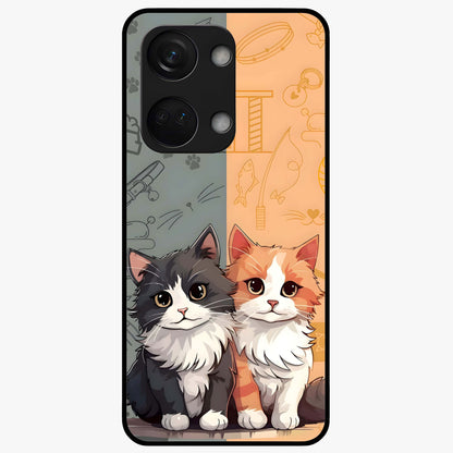 Cozy Cat Duo Glass Case for 1+Nord 3 adorable front view featuring two cats in warm aesthetic artwork