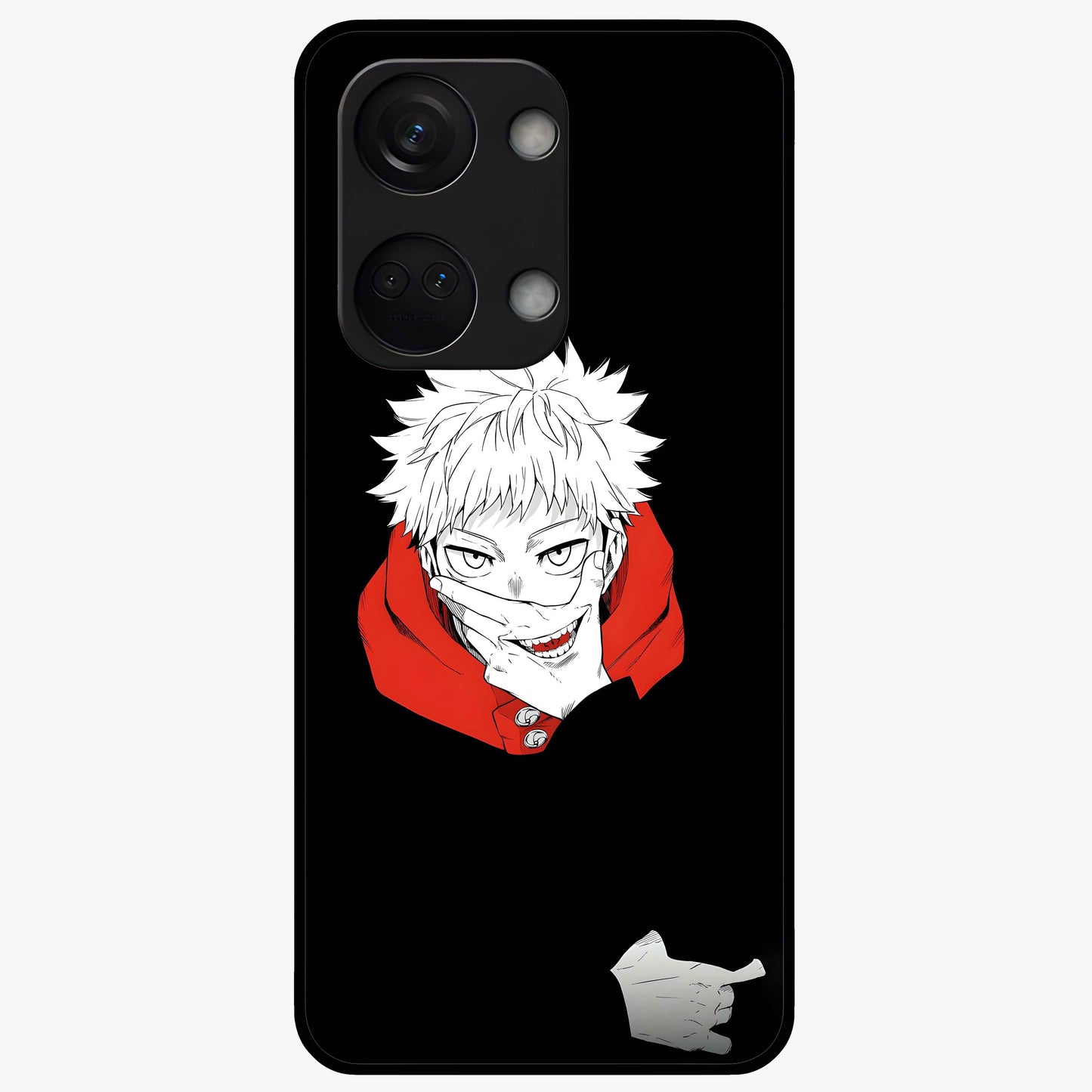 Crimson Chaos Smile Glass Case for 1+Nord 3 bold front view featuring edgy smile artwork in deep crimson tones