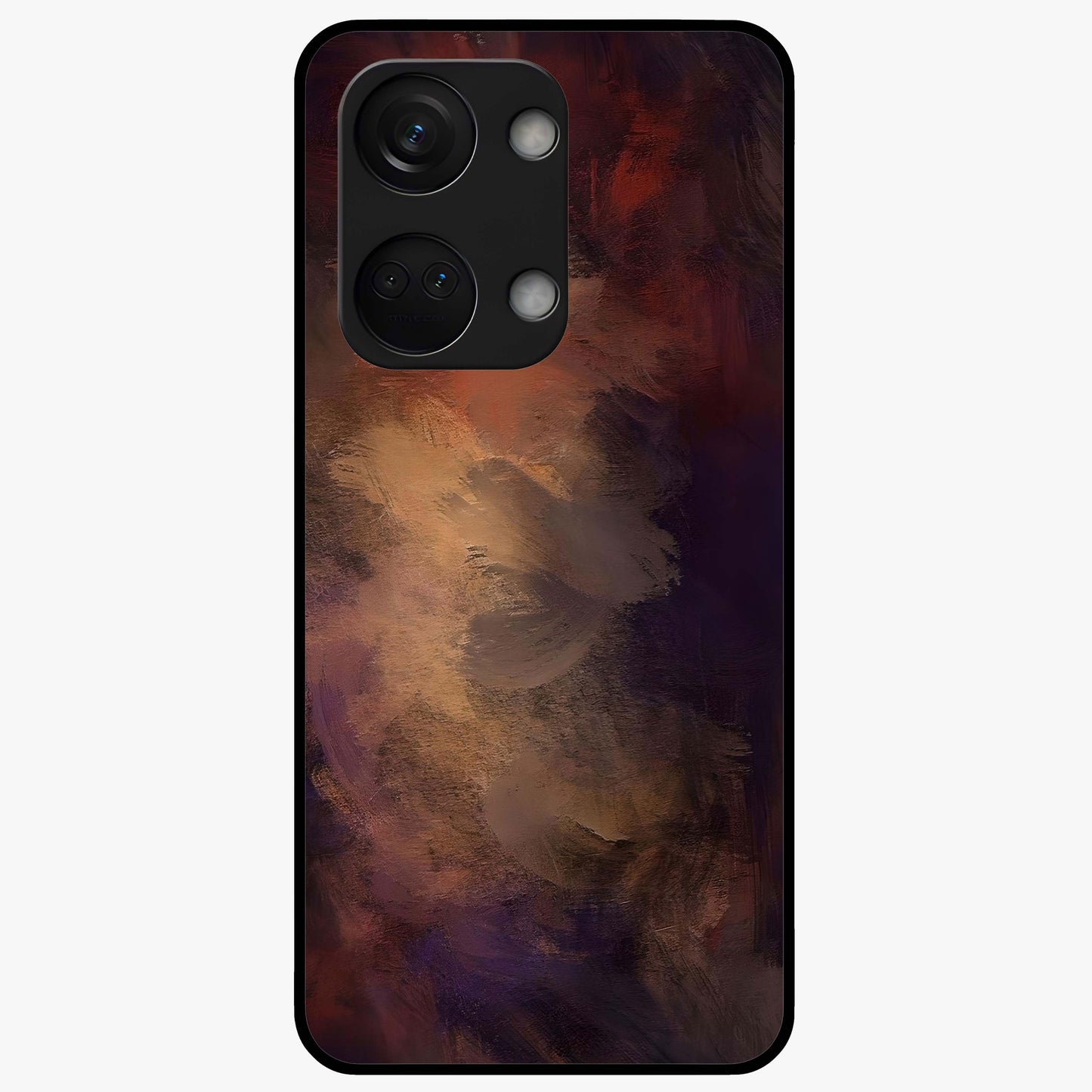 Crimson Dusk Whirl Glass Case for 1+Nord 3 dramatic front view featuring swirling dusk inspired crimson artwork