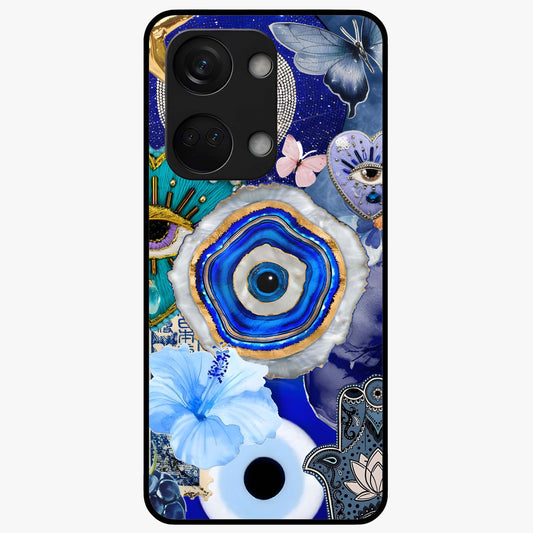 Crimson Evil Eye Charm Glass Case for 1+Nord 3 bold front view featuring protective evil eye artwork in deep red tones