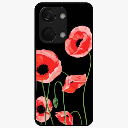 Crimson Garden Dream Glass Case for 1+Nord 3 romantic front view featuring rich red floral garden artwork