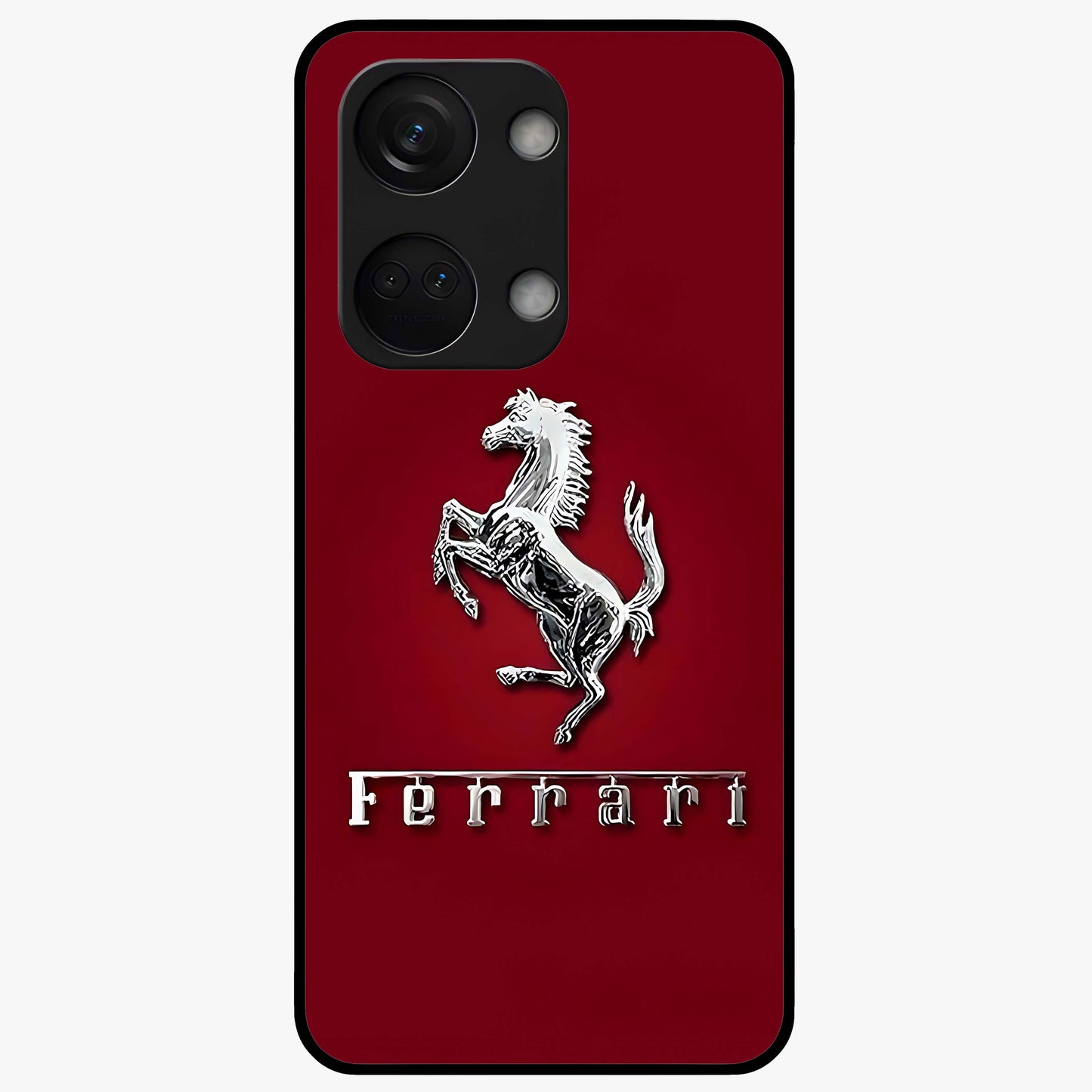 Crimson Stallion Prestige Glass Case for 1+Nord 3 powerful front view featuring majestic stallion artwork in crimson tones