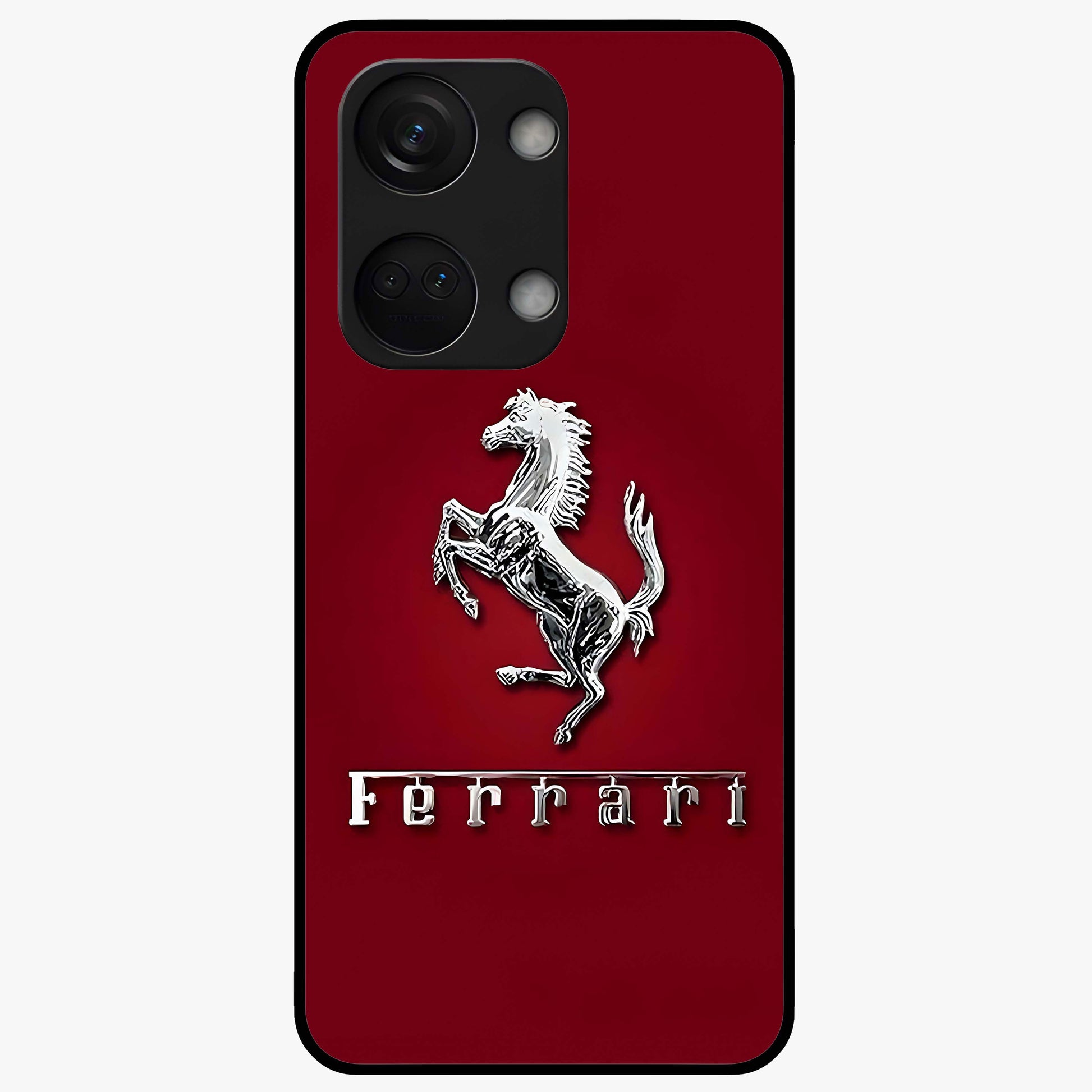 Crimson Stallion Prestige Glass Case for 1+Nord 3 powerful front view featuring majestic stallion artwork in crimson tones