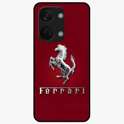 Crimson Stallion Prestige Glass Case for 1+Nord 3 powerful front view featuring majestic stallion artwork in crimson tones