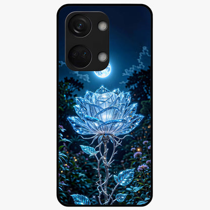 Crystal Moon Lotus Glass Case for 1+Nord 3 serene front view featuring glowing lotus artwork under crystal moonlight