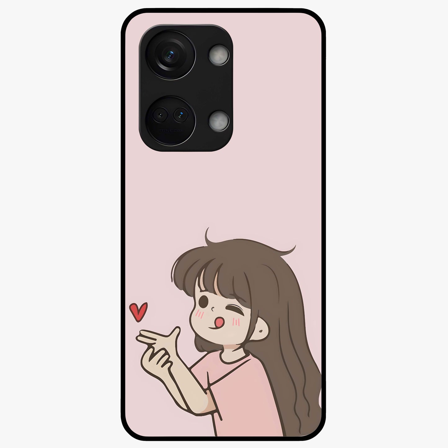 Cute Kiss Heart Glass Case for 1+Nord 3 sweet front view featuring romantic kiss and heart inspired artwork