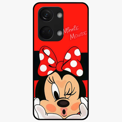 Cute Minnie Love Glass Case for 1+Nord 3 adorable front view featuring playful cartoon love themed artwork