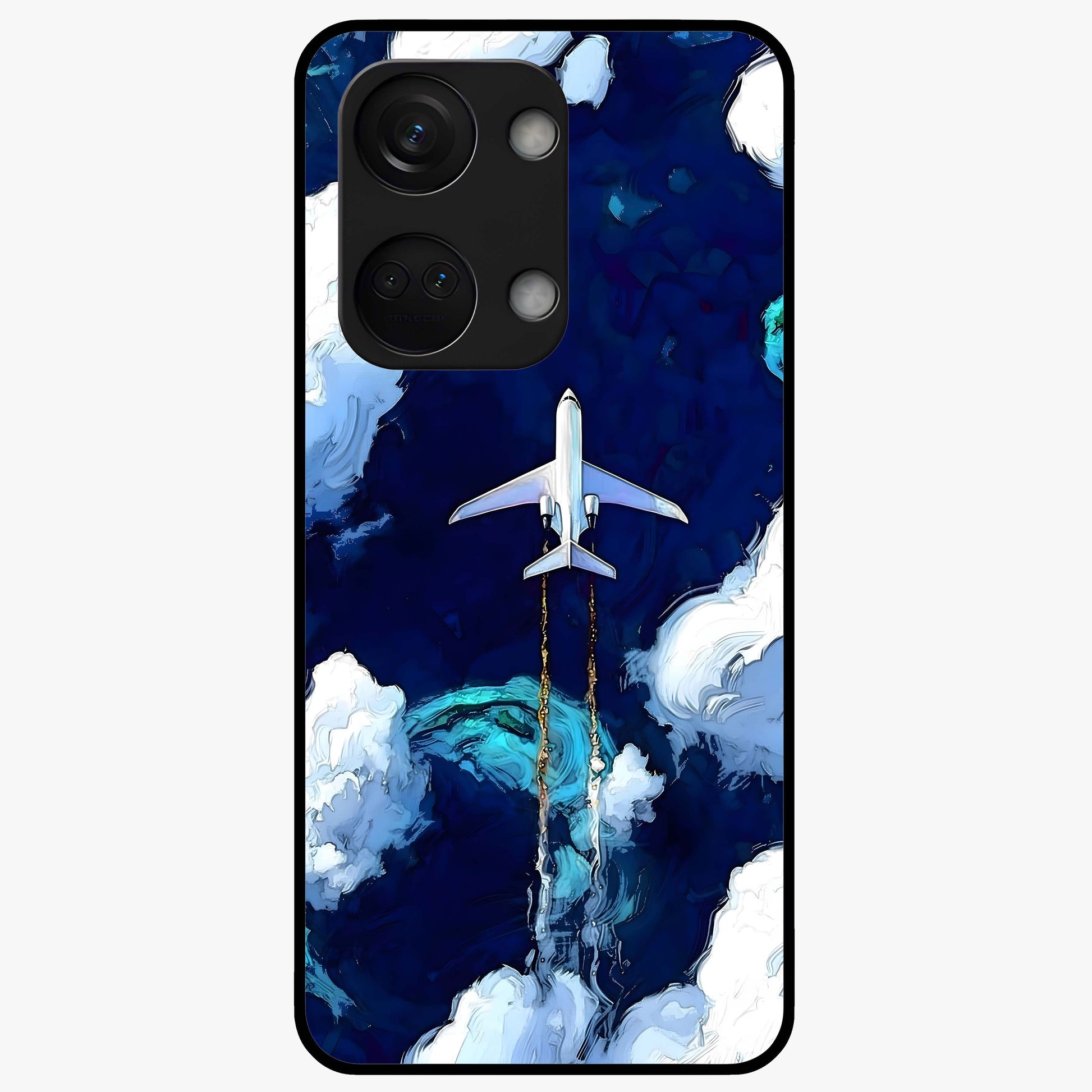 Dark Airplane Glass Case for 1+Nord 3 bold front view featuring airplane silhouette artwork on dark background
