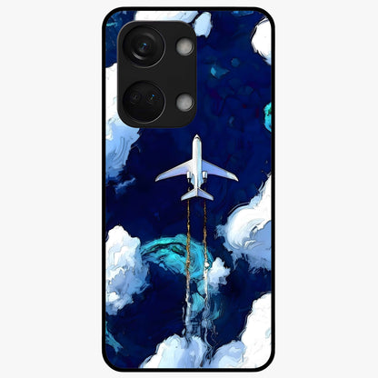 Dark Airplane Glass Case for 1+Nord 3 bold front view featuring airplane silhouette artwork on dark background