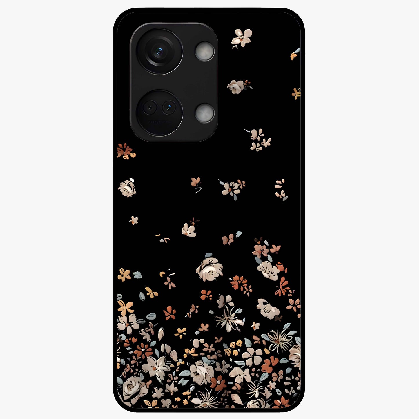 Dark Petal Aesthetic Glass Case for 1+Nord 3 elegant front view featuring moody floral artwork with deep tones