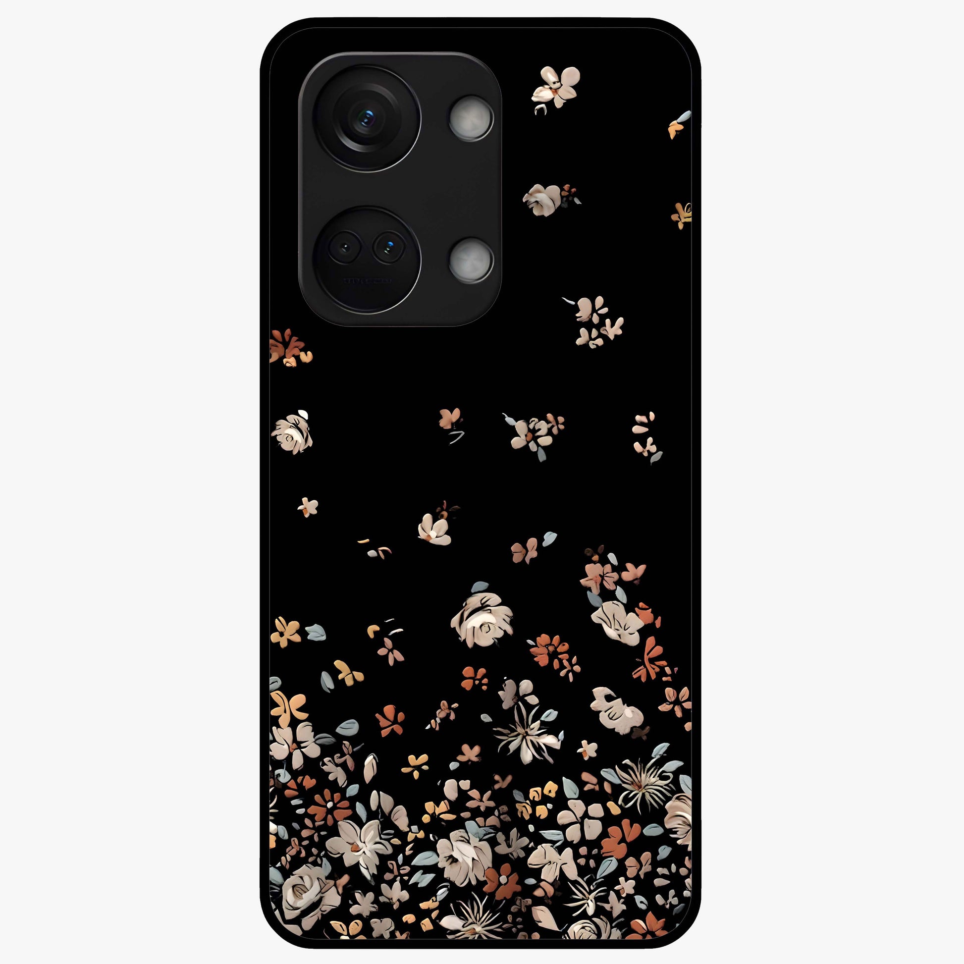 Dark Petal Aesthetic Glass Case for 1+Nord 3 elegant front view featuring moody floral artwork with deep tones