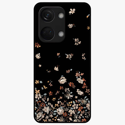 Dark Petal Aesthetic Glass Case for 1+Nord 3 elegant front view featuring moody floral artwork with deep tones