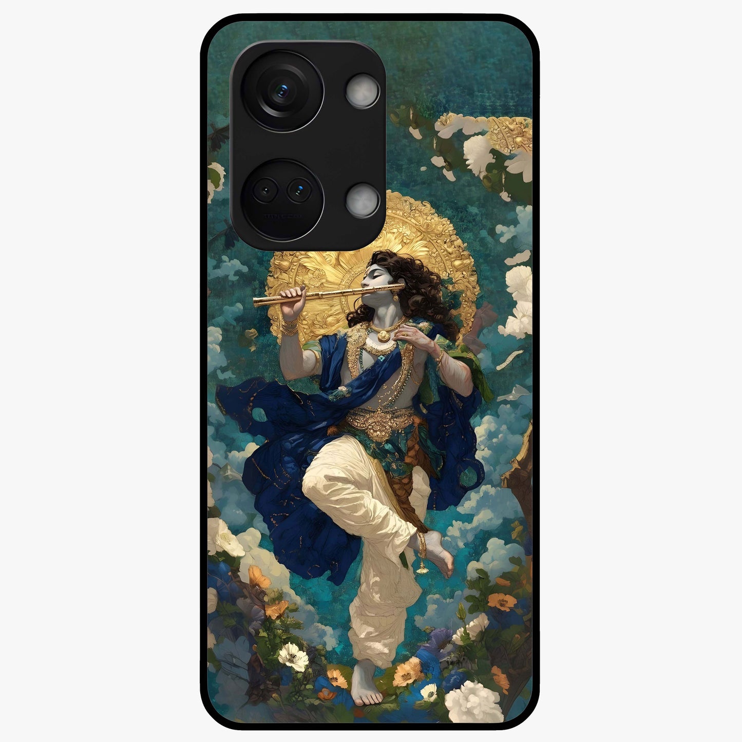Divine Krishna Art Glass Case for 1+Nord 3 devotional front view featuring detailed Krishna artwork