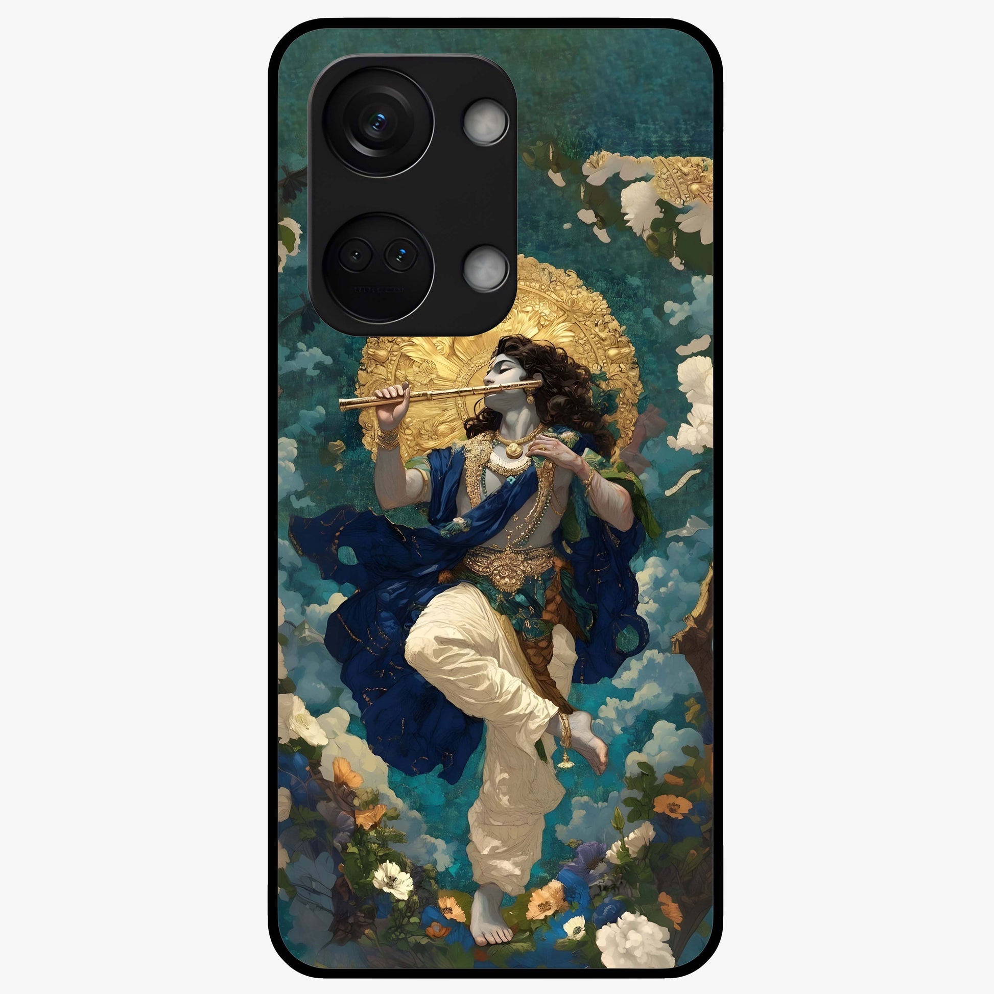 Divine Krishna Art Glass Case for 1+Nord 3 devotional front view featuring detailed Krishna artwork