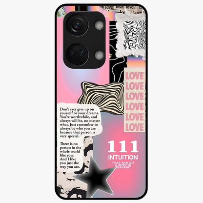 Divine Love Vibes Glass Case for 1+Nord 3 soft front view featuring romantic artistic typography design
