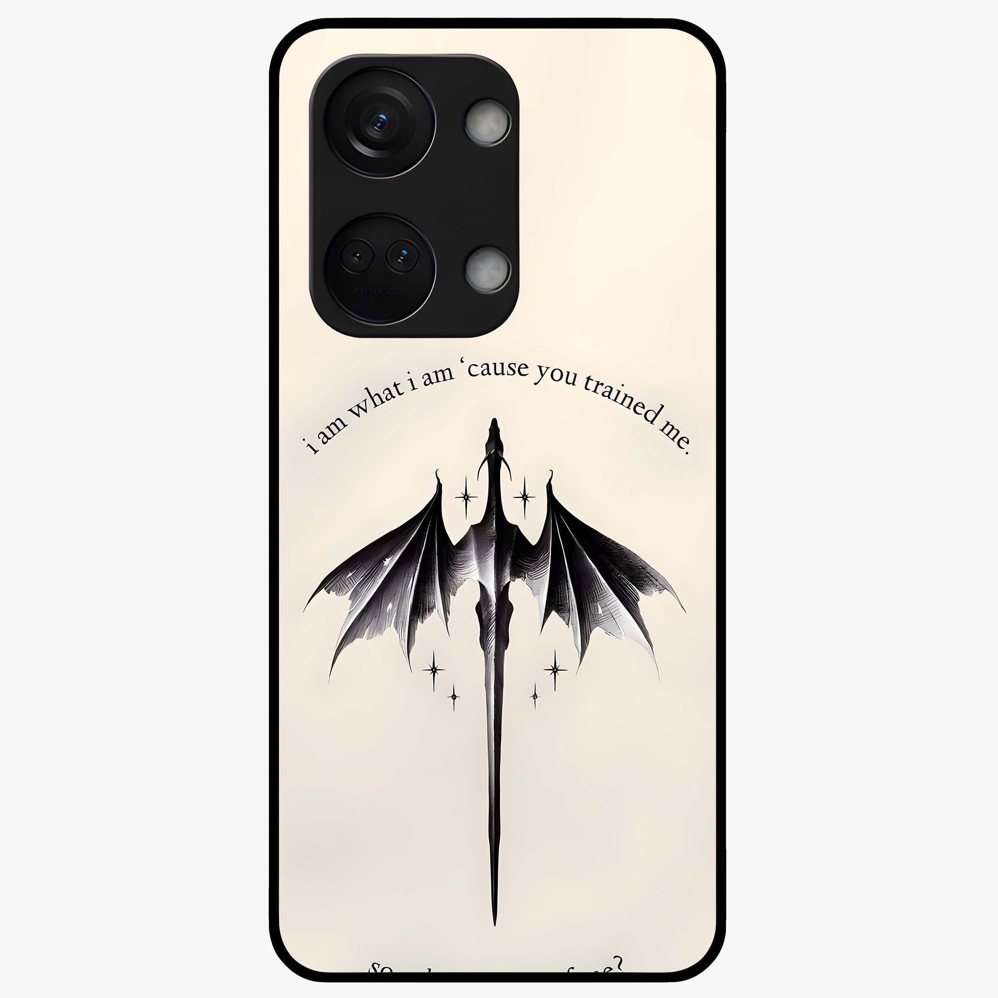 Dragon Quote Art Glass Case for 1+Nord 3 bold front view featuring dragon illustration with motivational quote artwork