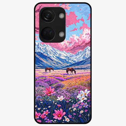 Dreamy Floral Pastures Glass Case for 1+Nord 3 soft front view featuring pastel floral meadow artwork