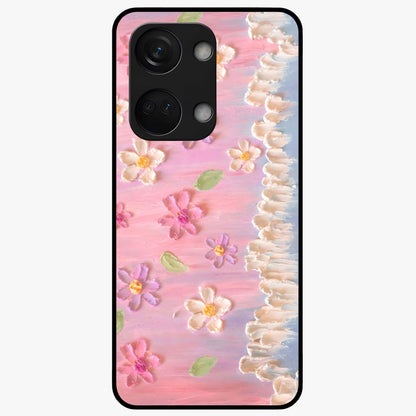 Dreamy Painted Garden Glass Case for 1+Nord 3 artistic front view featuring hand painted floral garden artwork