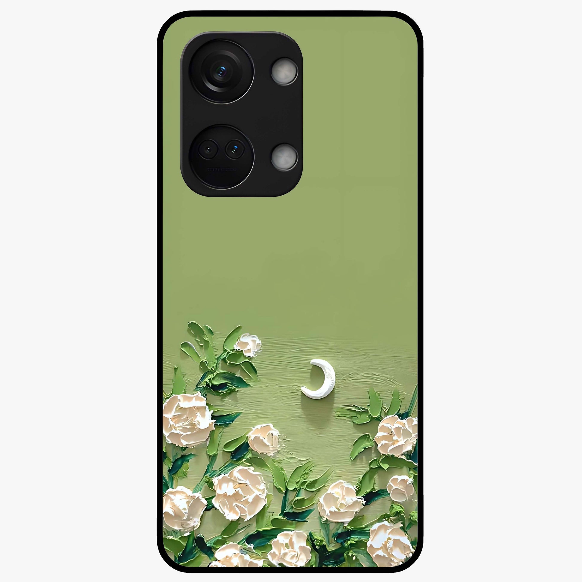 Emerald Bloom Calm Glass Case for 1+Nord 3 elegant front view featuring soothing emerald floral artwork