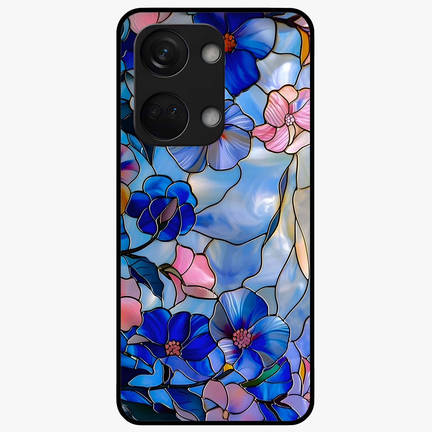 Eternal Floral Stained Glass Case for 1+Nord 3 elegant front view featuring stained glass inspired floral artwork