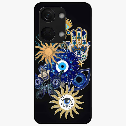 Evil Eye Charm Vibes Glass Case for 1+Nord 3 stylish front view featuring aesthetic evil eye inspired artwork