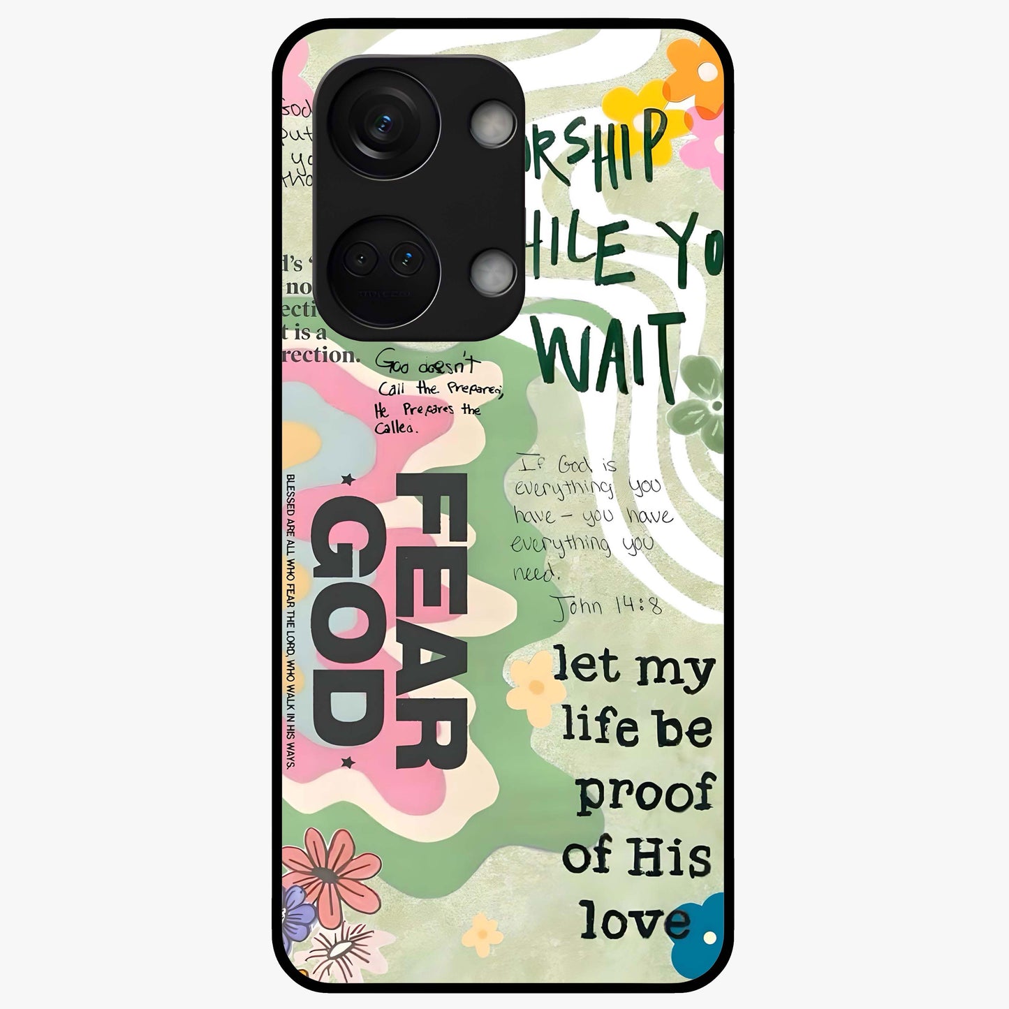 Faith Over Fear Glass Case for 1+Nord 3 inspirational front view featuring bold motivational typography artwork