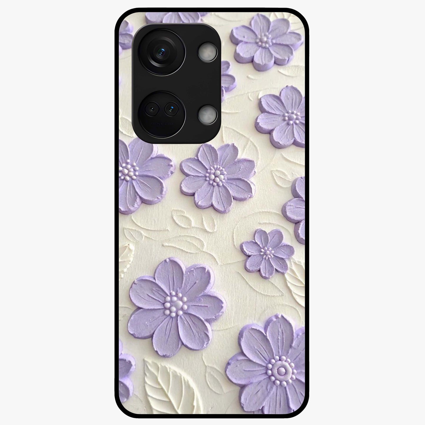 Floral Wall Art With Purple Flowers Glass Case for 1+Nord 3 stylish front view featuring purple floral artwork