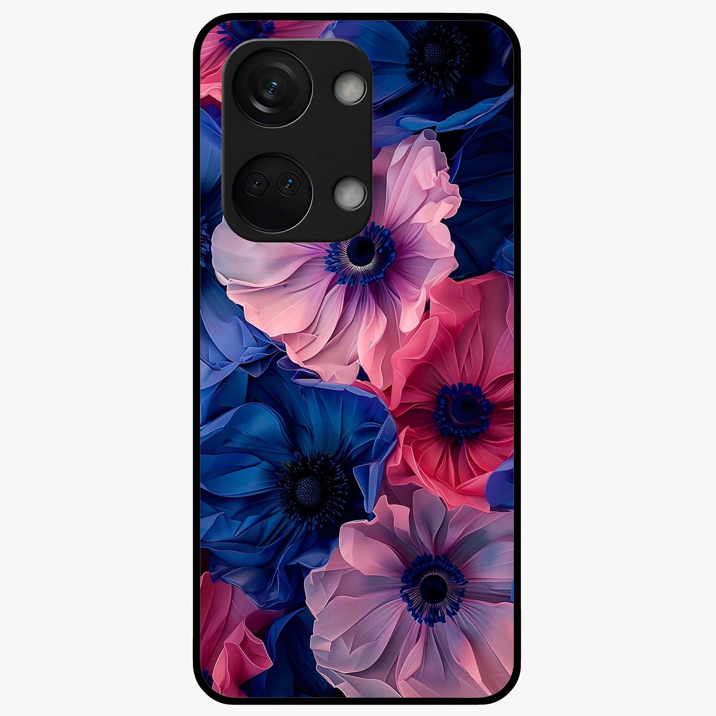 Flower Paper Art Pattern Glass Case for 1+Nord 3 creative front view featuring layered paper style floral artwork