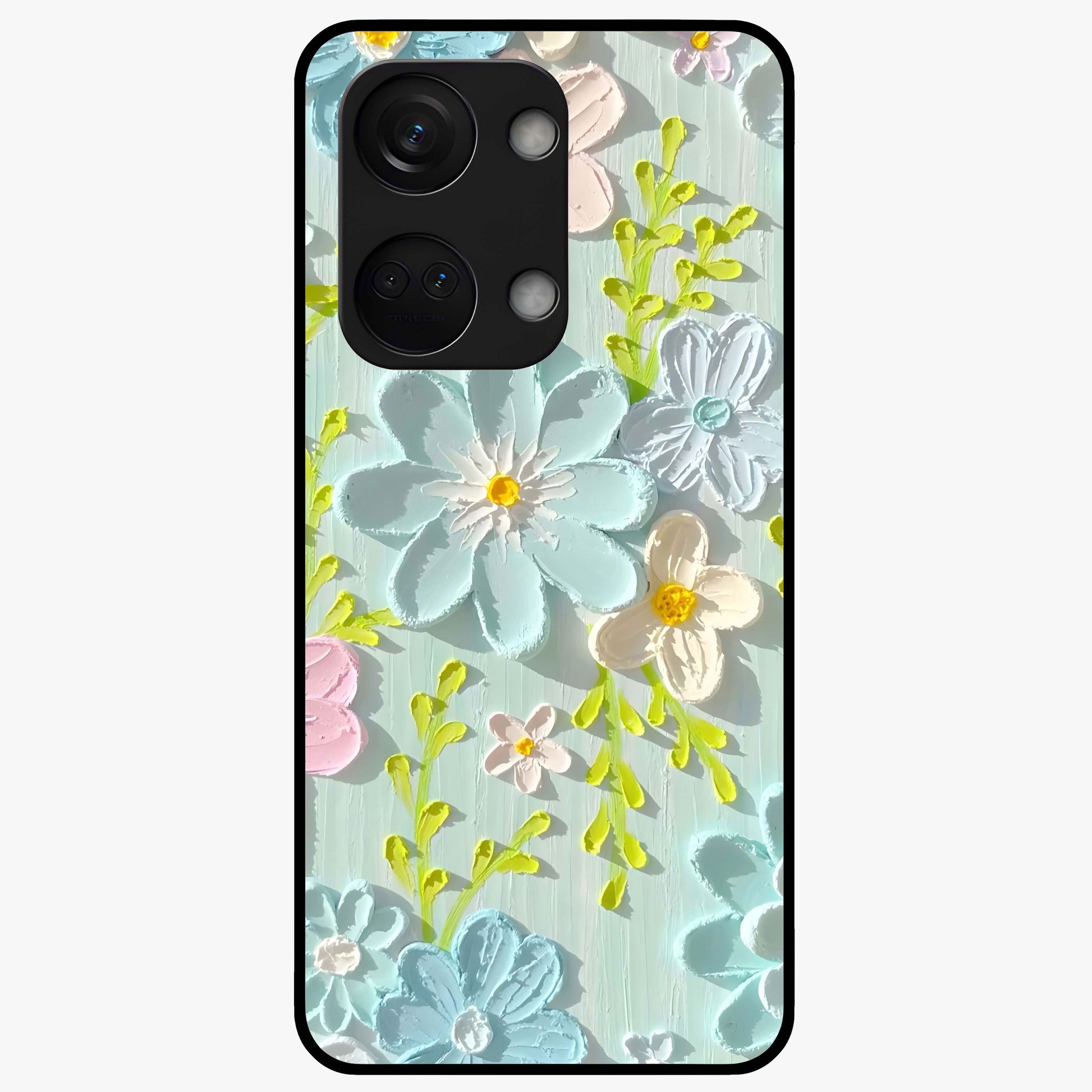 Frosted Petal Garden Glass Case for 1+Nord 3 soft front view featuring delicate floral artwork with frosted aesthetic tones
