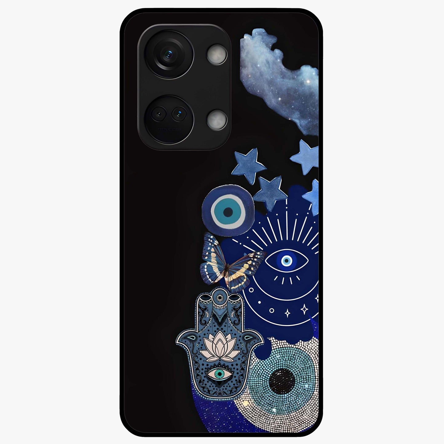 Galactic Charm Cluster Glass Case for 1+Nord 3 artistic front view featuring clustered cosmic charm artwork