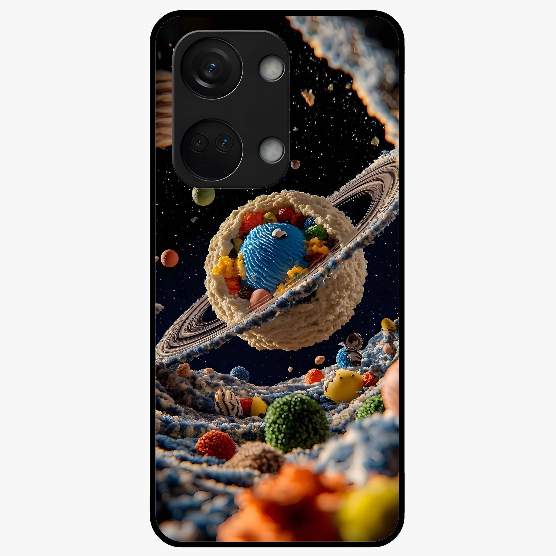 Galactic Dessert Dream Printed Glass Case for 1+Nord 3 playful front view featuring dessert themed artwork with cosmic twist