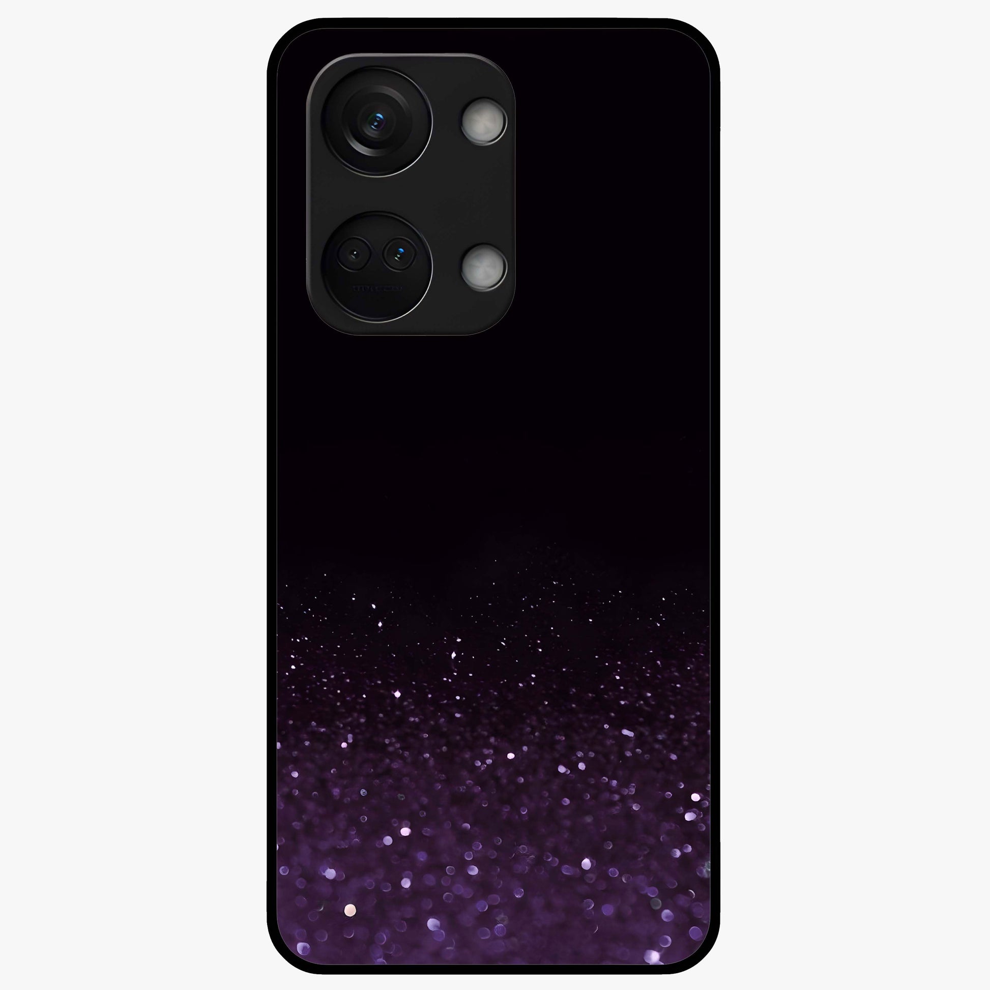 Glittery Purple Bokeh Glass Case for 1+Nord 3 vibrant front view featuring sparkling purple bokeh artwork