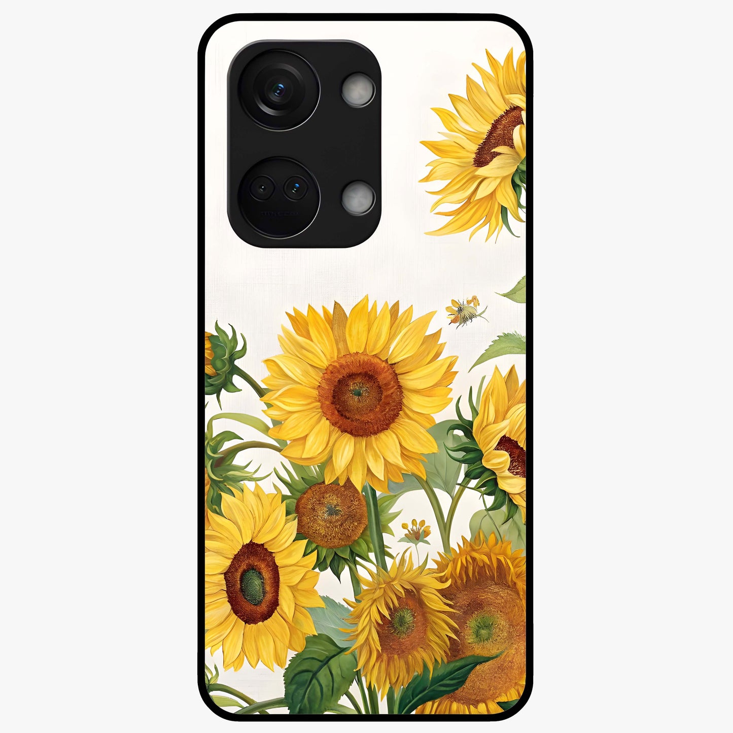 Golden Bloom Fields Glass Case for 1+Nord 3 serene front view featuring glowing floral field artwork