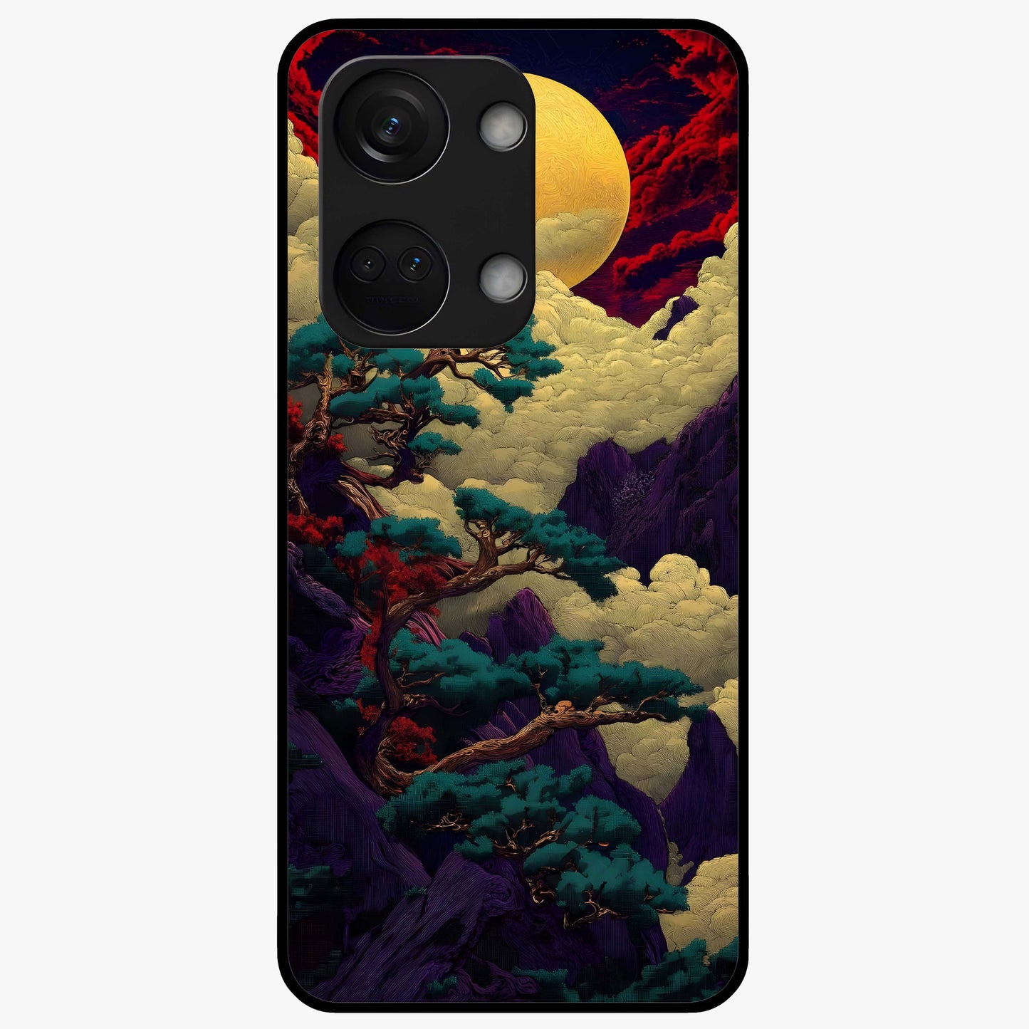 Golden Moon Horizon Glass Case for 1+Nord 3 serene front view featuring glowing golden moon over horizon artwork