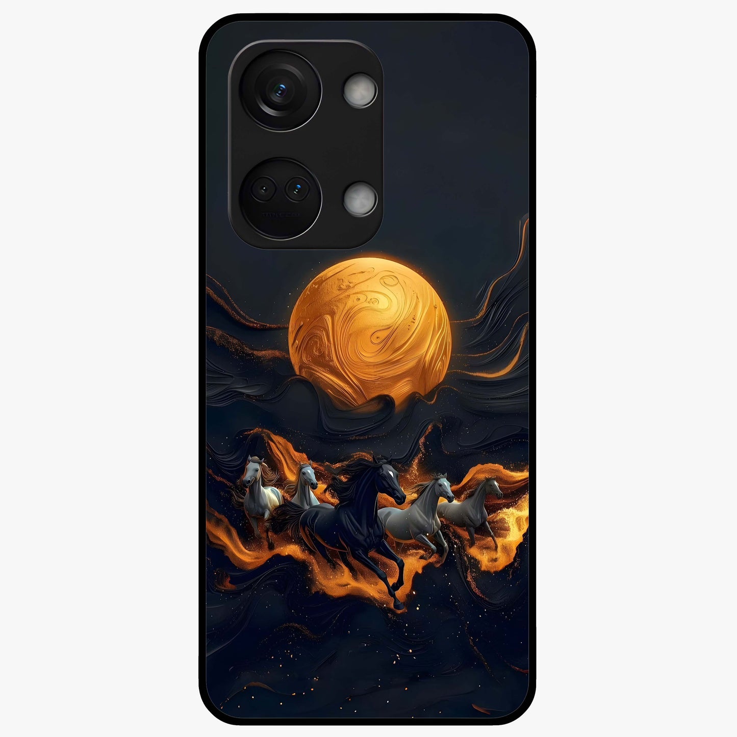 Golden Stallion Moonride Glass Case for 1+Nord 3 majestic front view featuring horse artwork under golden moonlight