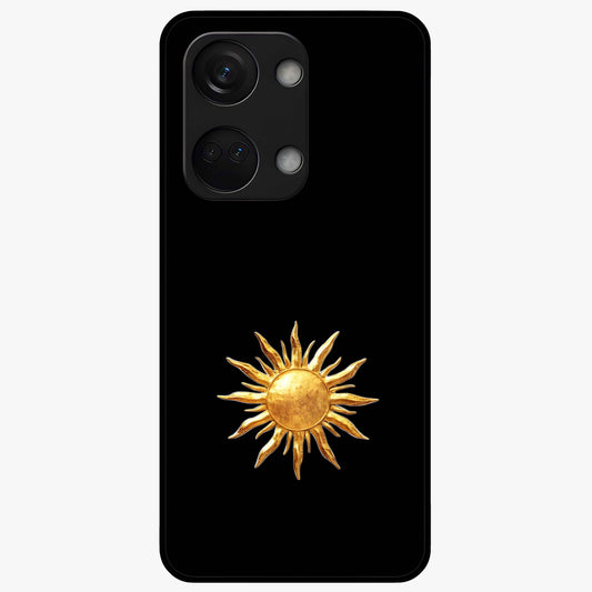Golden Sun Minimalism Glass Case for 1+Nord 3 clean front view featuring minimalist golden sun artwork