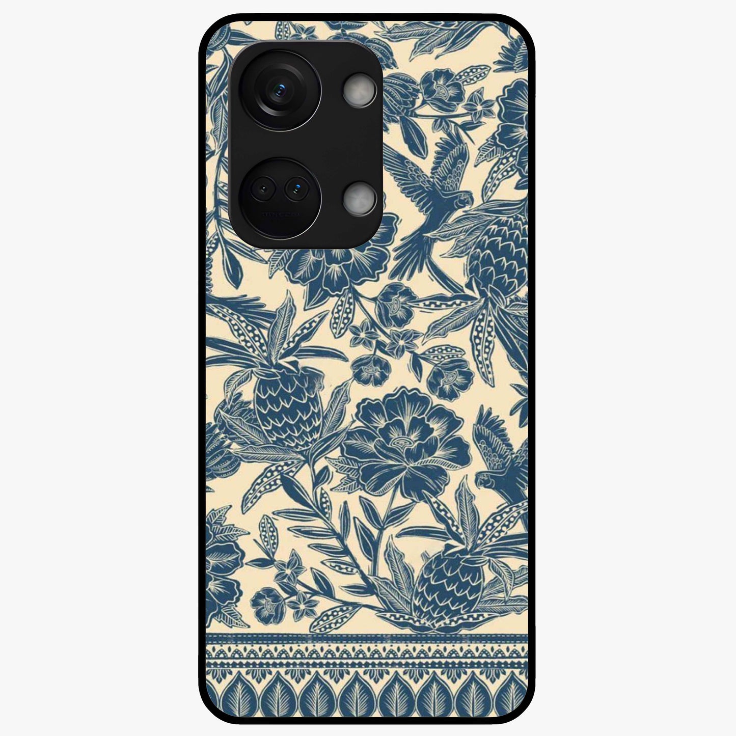 Heirloom Wild Bloom Glass Case for 1+Nord 3 elegant front view featuring vintage inspired wild floral artwork